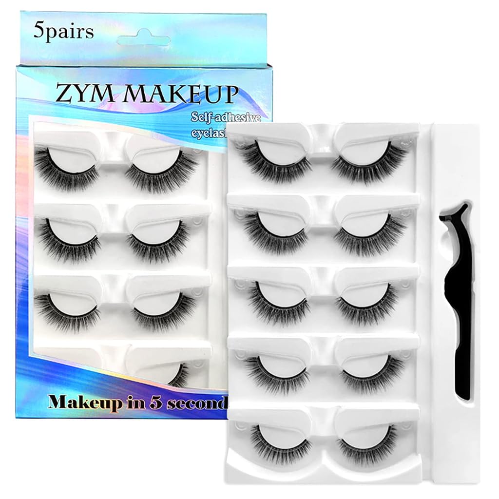 MAYCREATE 5 Pairs Self Adhesive Eyelashes, Reusable Adhesive Eyelashes, No Glue Eyelashes, Waterproof False Lashes Natural with Eyelash Tweezer for Women Makeup Gift Purple MAYCREATE 5 Pairs Self Adhesive Eyelashes, Reusable Adhesive Eyelashes, No Glue Eyelashes, Waterproof False Lashes Natural with Eyelash Tweezer for Women Makeup Gift Purple